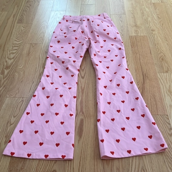 Cider small Pink Heart Pattern high rise Flared Pants. - Picture 10 of 12